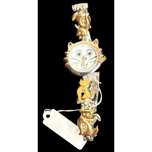 Gold Silver Kitten Japan Movement Stainless Steel Back Wrist Watch NWT main image 7
